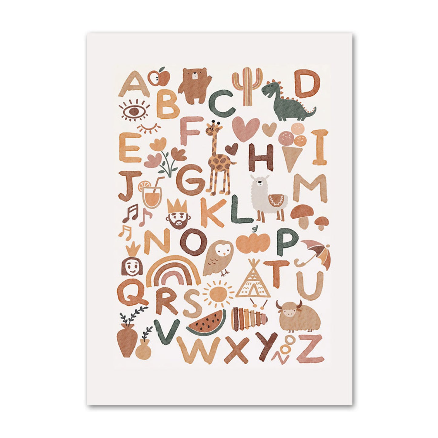 affiche enfant arc-en-ciel nombres alphabet terracotta soleil sunshine aquarelle 2