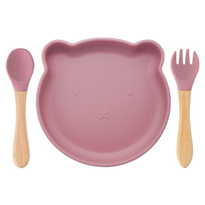 set repas bébé assiette silicone bébé couverts premier âge set repas premier âge assiette en silicone colorée ourson rose